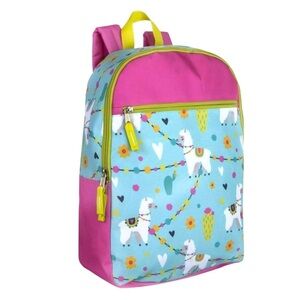 Trailmaker Girls' LLAMA Print Backpack Adjustable Padded Straps Pink Blue 17 in